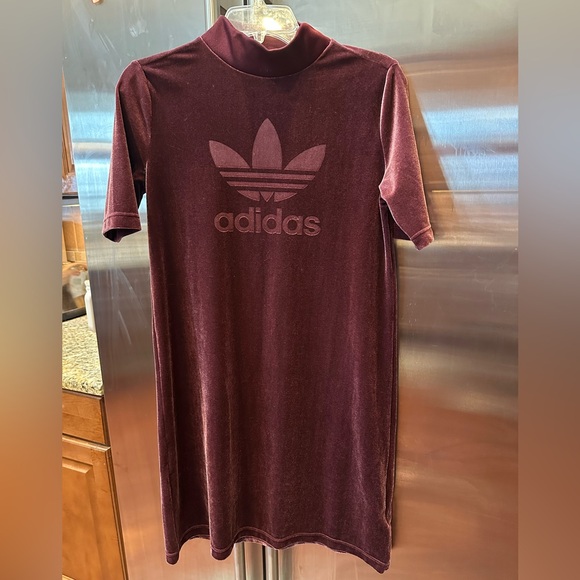adidas Dresses & Skirts - Adidas Maroon Velvet Dress with Logo